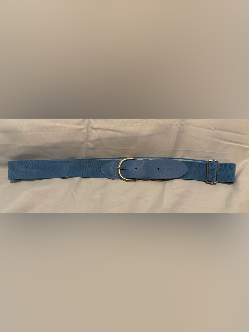 Light Blue Canvas and Leather Belt with Silver Buckle - Size 43-44 inches